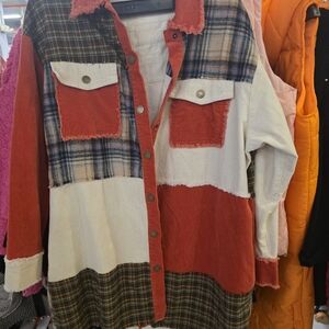 Plaid and Corduroy Patchwork Jacket